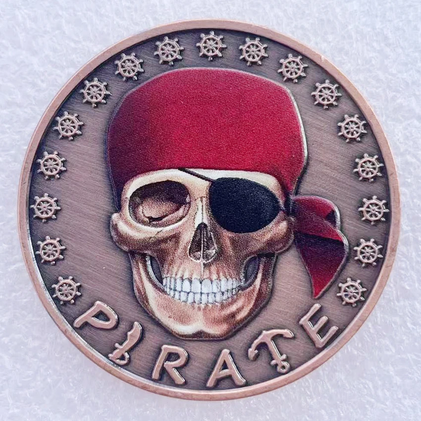 اسبانيا أوغسطين هيرمان عملة تذكارية تذكارية القراصنة الجمجمة العلم عملة السفينة تذكارية