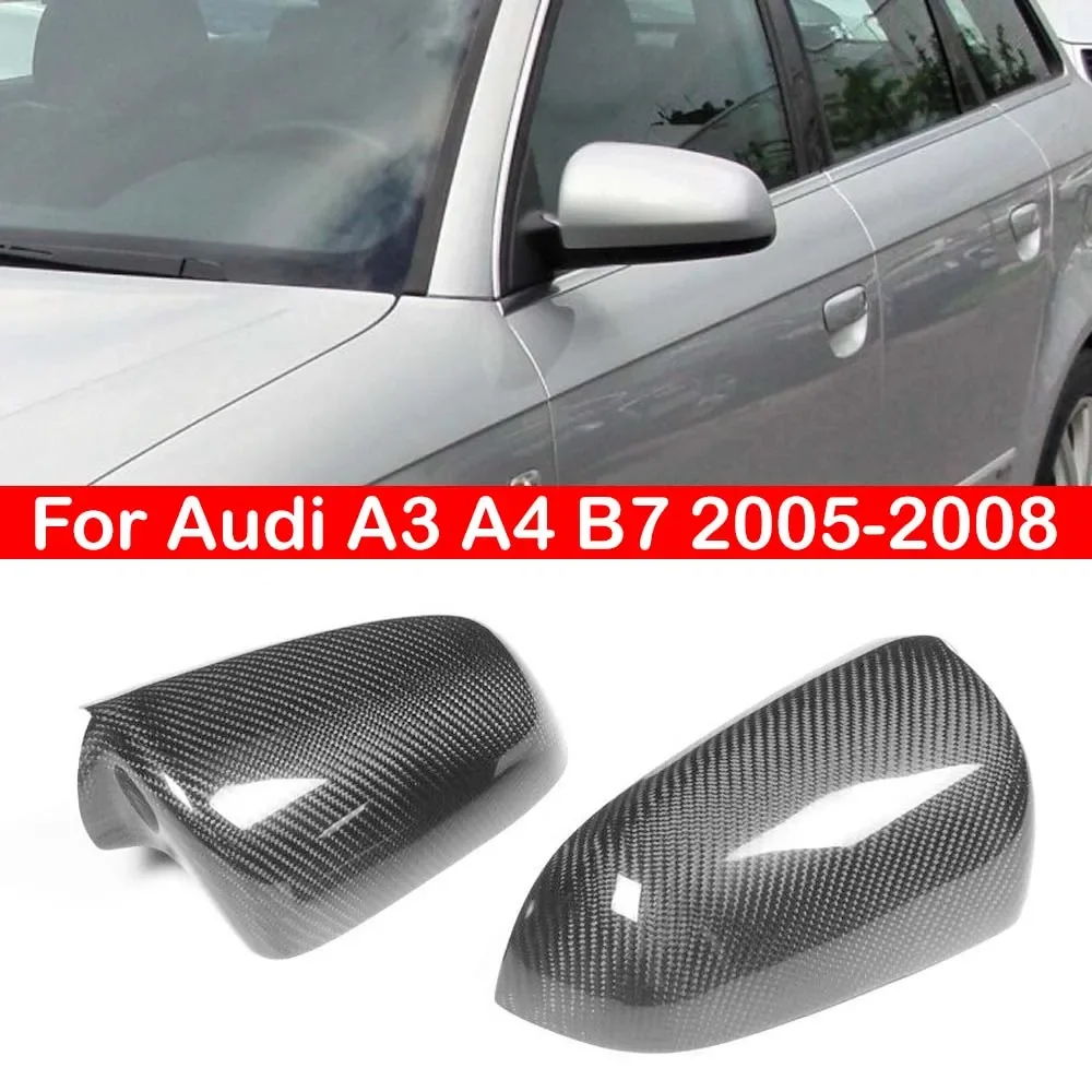 

For Audi A3 A4 B7 2005-2008 Real Carbon Fiber Car Rearview Side Mirror Cover Wing Cap Sticker Exterior Door Rear View Case Trim