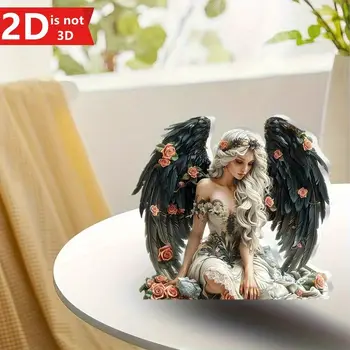一件2D立體優雅天使擺件,擁有黑色大翅膀和玫瑰花,可作桌面裝飾品,非常適合擺放在家中、辦公室或咖啡館,也是一份獨特的禮物。 8 最佳銷售 天使裝飾 - №5