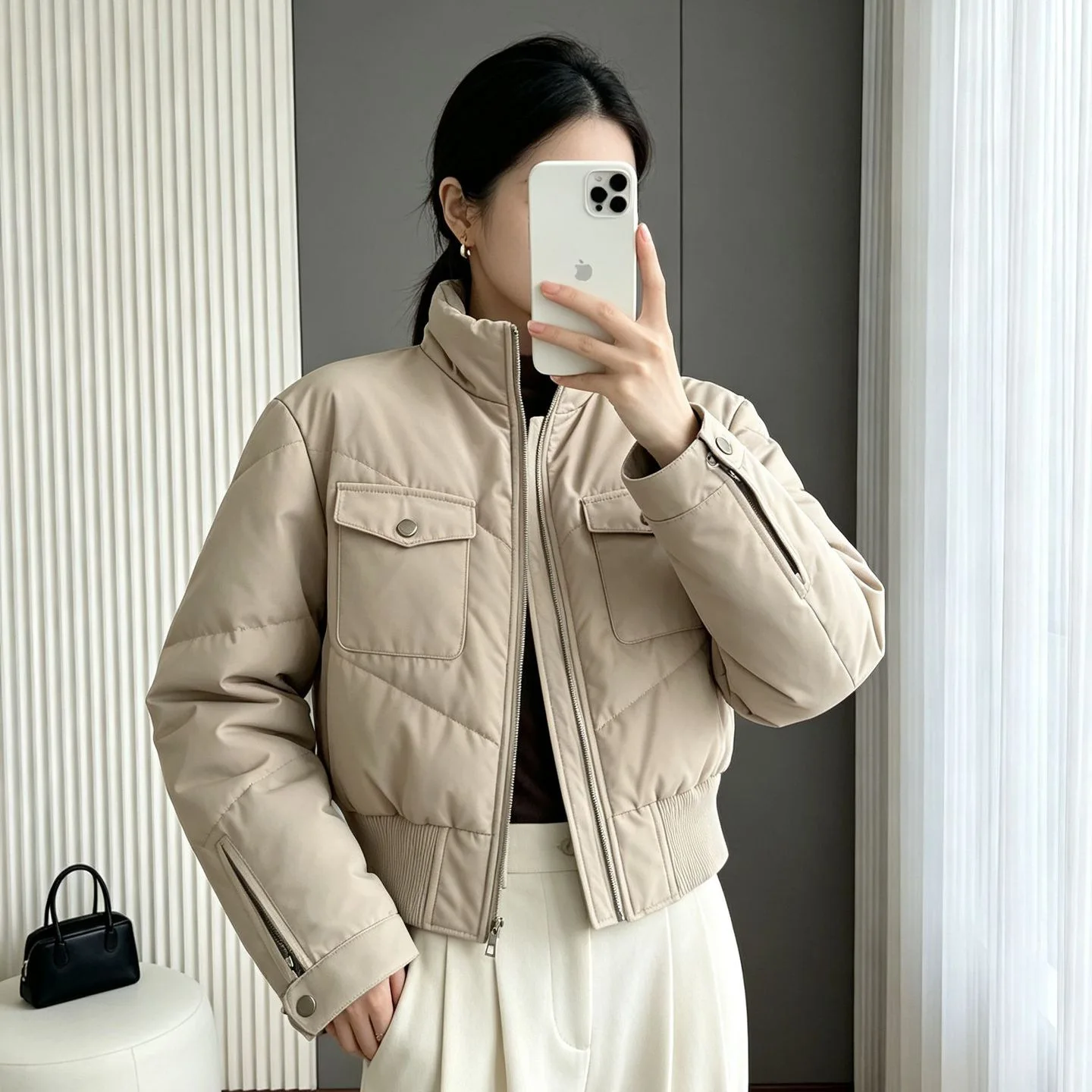 Women's Quilted Padded Jacket Winter Warm Thick Stand Collar Zip Up Outerwear Casual Loose Fit Trendy Cozy Sleek Female Coats