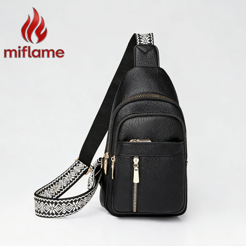 

Miflame Women's Vintage Chest Bag PU Leather Vintage Waterproof Headphone Jack Multicolor Small Square Shoulder Bag Portable
