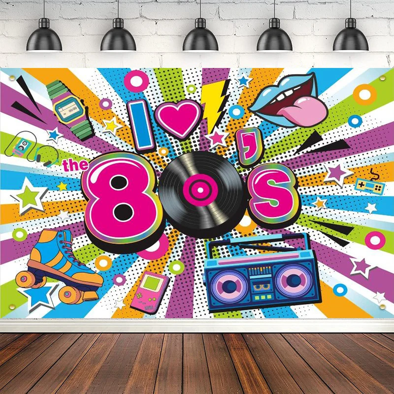 Photography Backdrop I Love The 80s Hip Hop Banner 1980 Birthday Party Decoration Photo Booth Background Poster Supplies