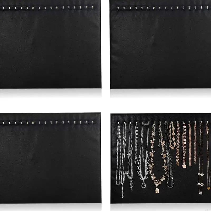   Set of 4 Black Jewelry Showcase Boards 17 Hooks Stand Sturdy Polyester Leather Wrap Suitable for Jewelry Easy Transport