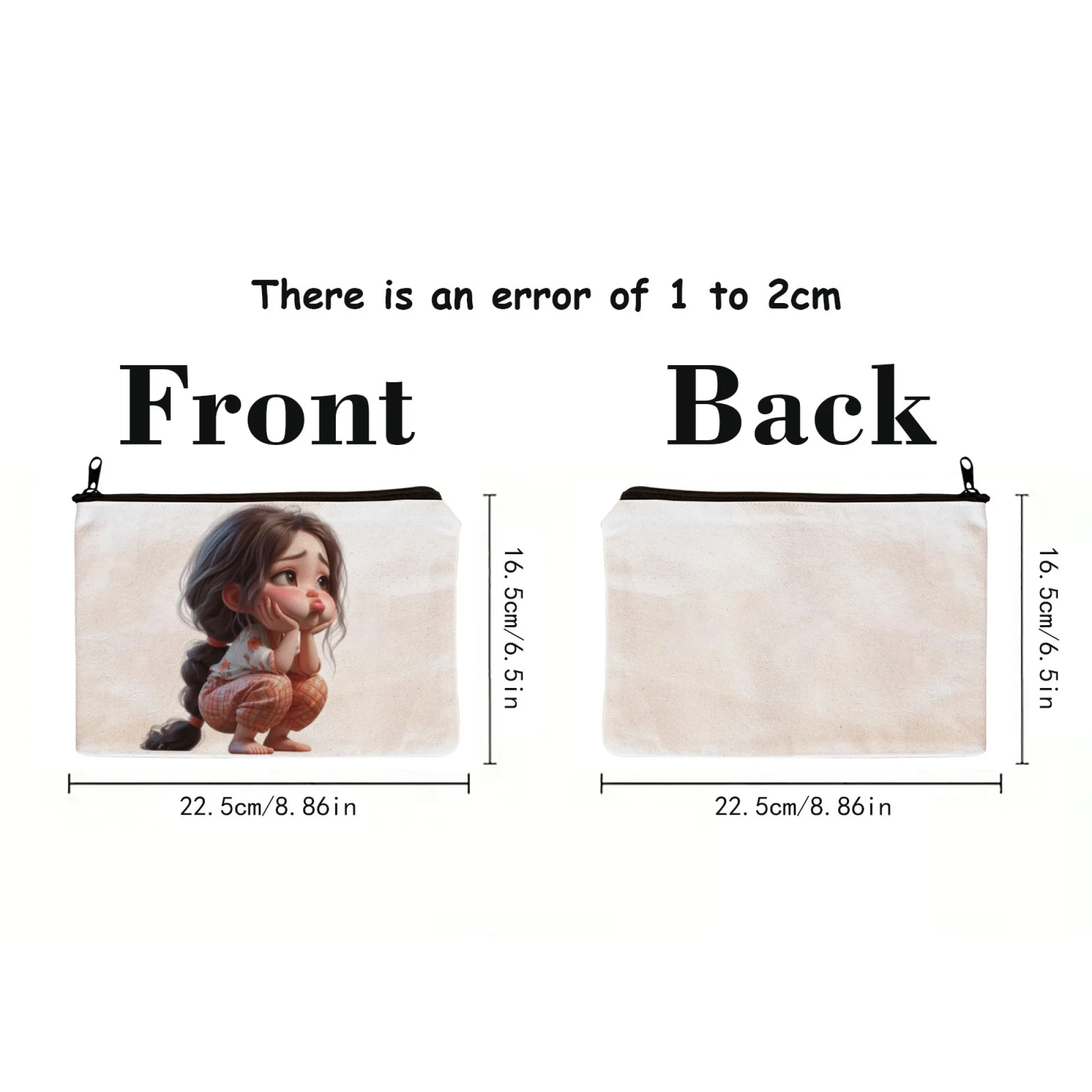 Ragazza con capelli lunghi Stampa Elegante borsa per il trucco con cerniera, custodia cosmetica portatile leggera con chiusura ideale per i regali di compleanno