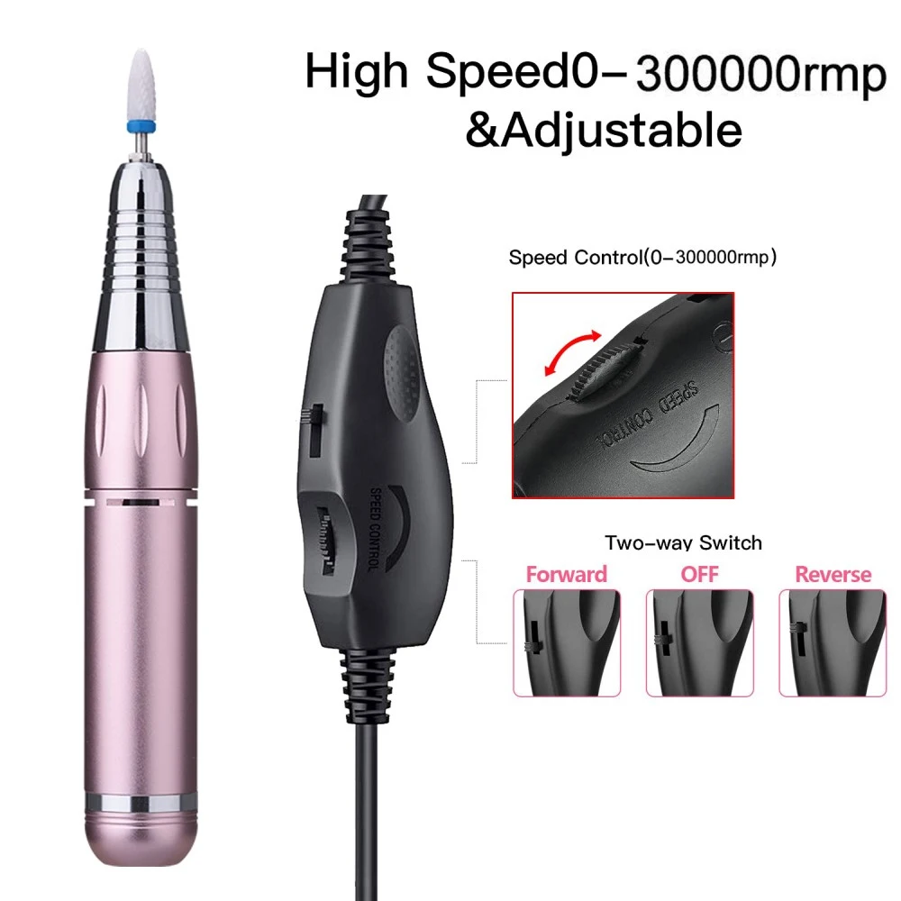 Electric Nail Drill Power Cord USB Charger Power Line For Manicure Tools Nail File Kit Cord 5.5 Adjustable Speed and Direction