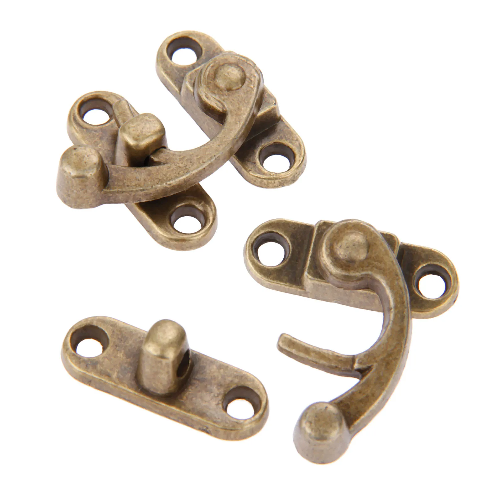 2Pcs 29x33mm Antique Bronze Horn Buckle Lock Decorative Latch Hasps Hook Wood Wine Jewelry Box Padlock