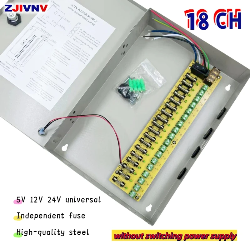 

18-канальный универсальный блок питания для видеонаблюдения 5 В/12 В/24 В без импульсного источника питания, предохранитель 2 А для видеонаблюдения и безопасности CCTV