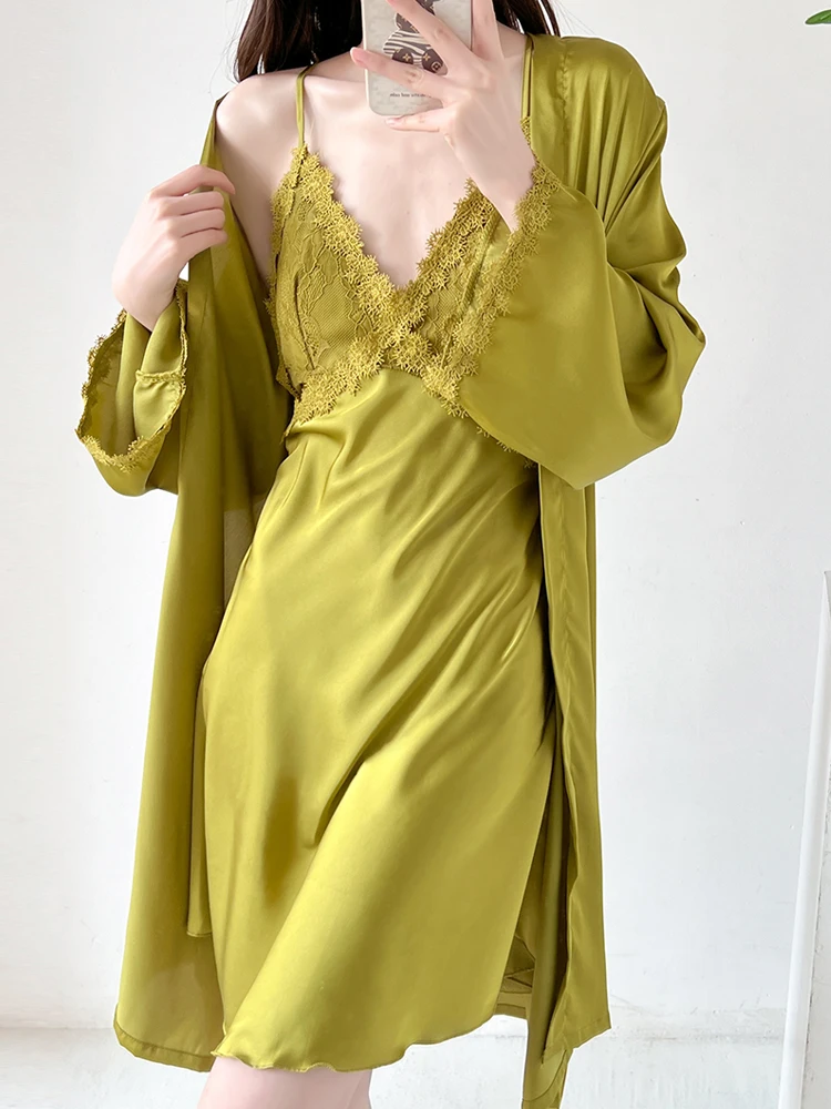 

New V-neck silk lace Robe & Gown Sets Women's Sleep & Lounge