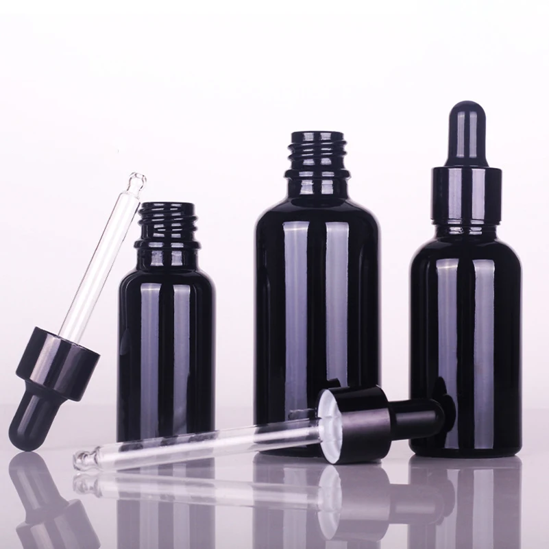 

10Pcs 5ml-50ml Black Glass Dropper Bottle Refillable Essential Oil Dropper Bottle With Black Cap Cosmetic Containers Vials Jar