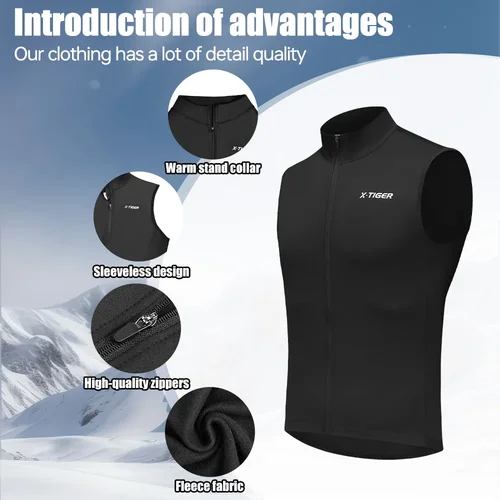 Imagen 2 del producto Chaleco de ciclismo cálido de X-TIGER, chaleco sin mangas de lana suelto a prueba de viento para bicicleta de montaña y carretera, chaleco reflectante para bicicleta