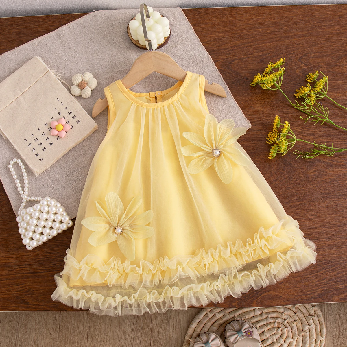 9 Months-4 Years Summer Sweet Baby Girl Dress Sleeveless Mesh Tutu Princess Dress Birthday Party Dress Wedding Flower Girl Dress