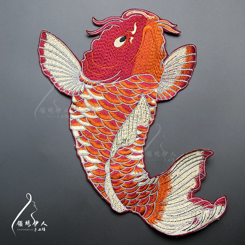 Newquality embroidered around 27*30cm big carp patches for clothes such a jack, sewing patches for clothing