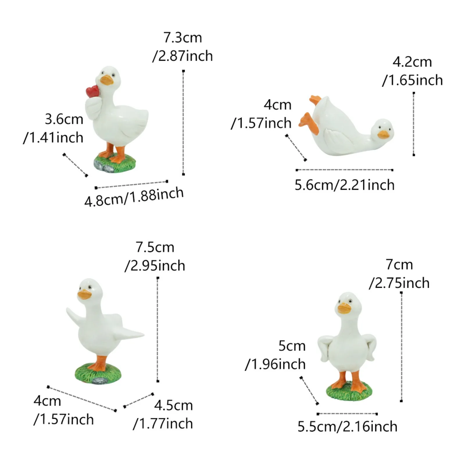 4Pcs Cute Ducks Resin Figurine Set Mini Animal Statues Desktop Micro Landscape Ornament for Home Garden Flower Pot Decoration