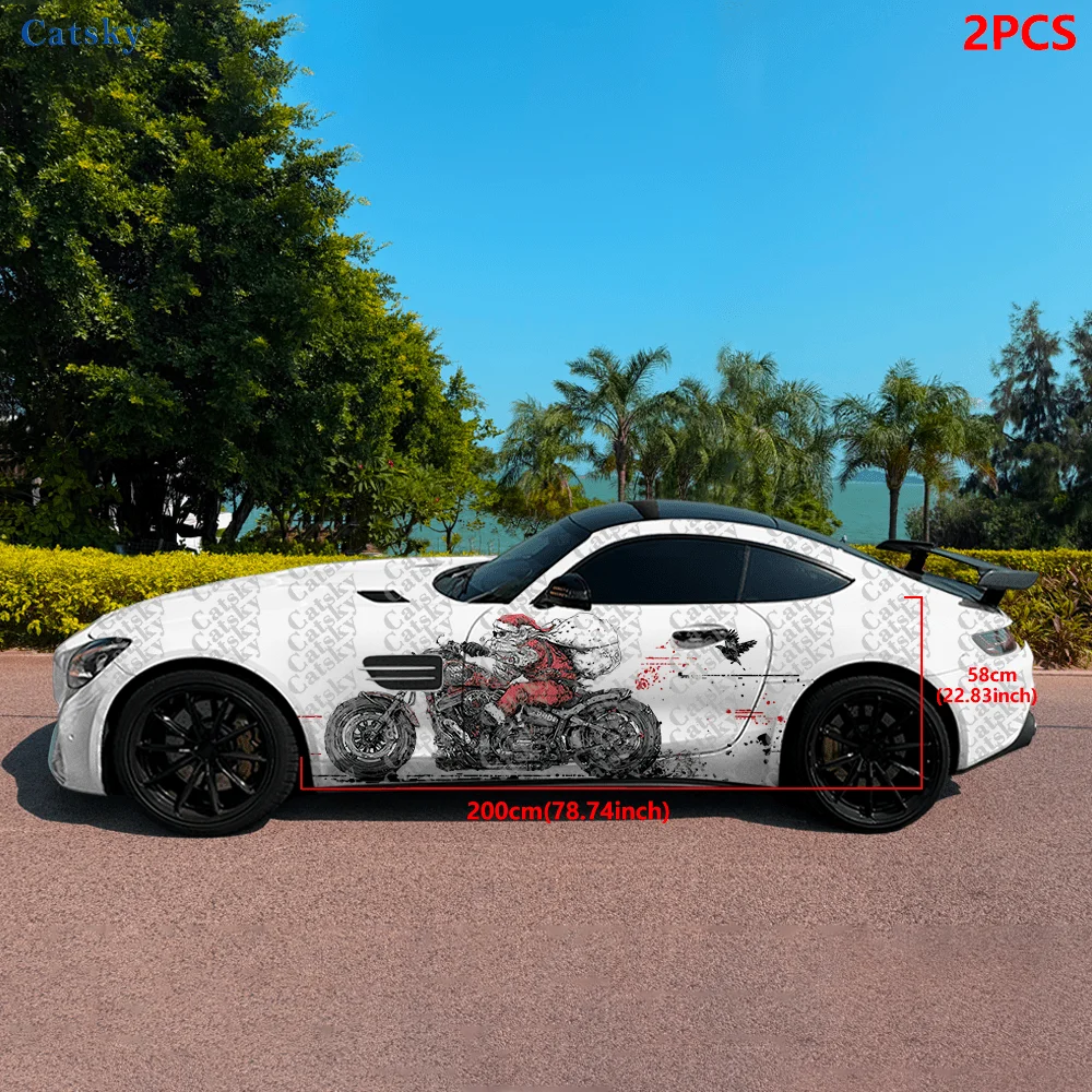 CATSKY.2pcs.Motorcycle Santa Car Side Decals | Self-Adhesive PVC Waterproof & Scratch-Resistant Stickers, Fashionable Decals wit