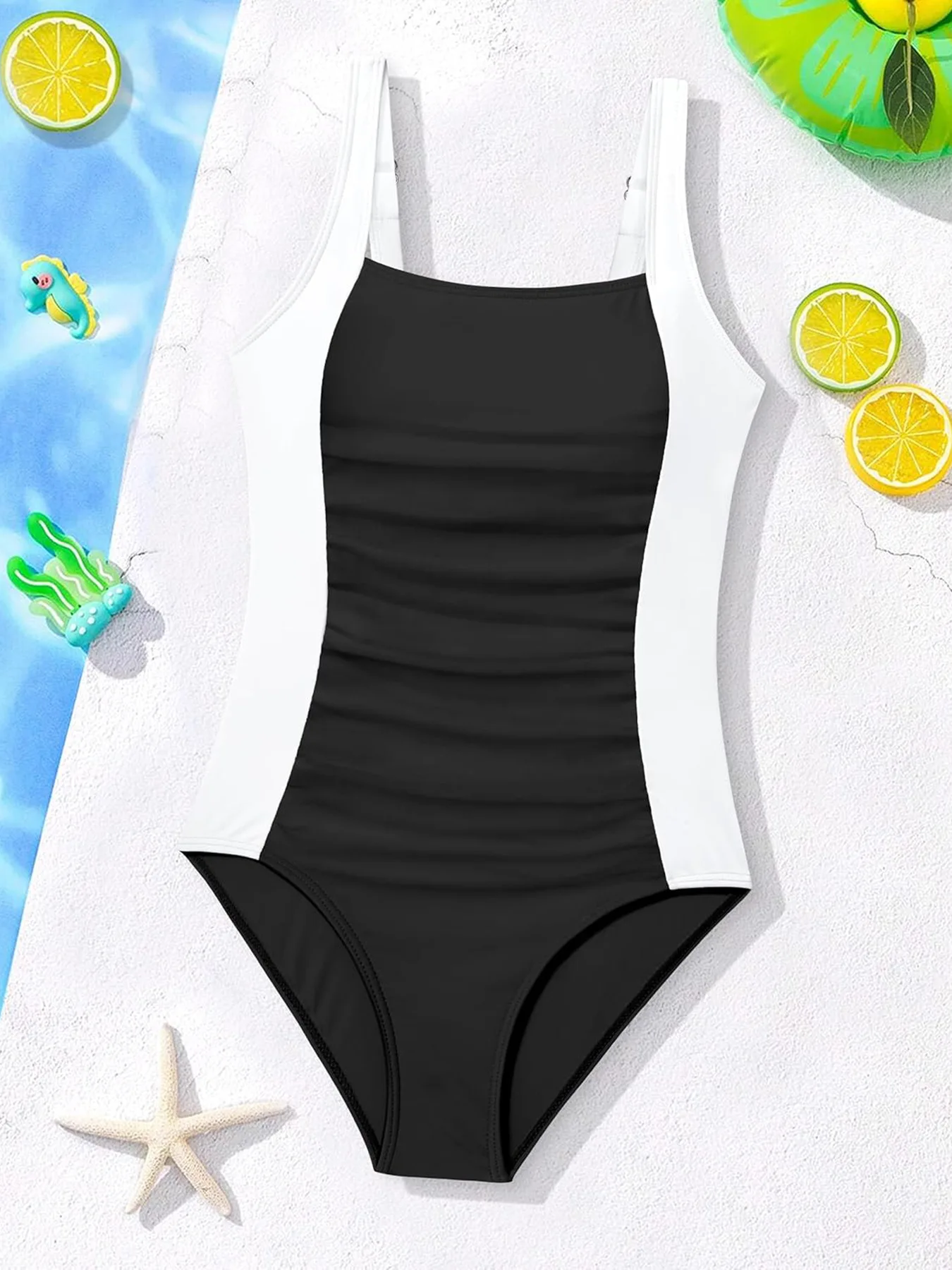 Girls' Color Block One-Piece Swimsuit 7-16 Years Swimwear High Stretch Fresh Style Beach Swimming Polyester Spandex Hot Sale