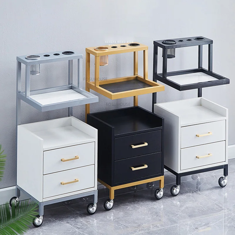 Modern Iron Salon Trolley Barber Shop Auxiliary Cart with Wheels Storage Multifunction Salon Furniture for Beauty Salon