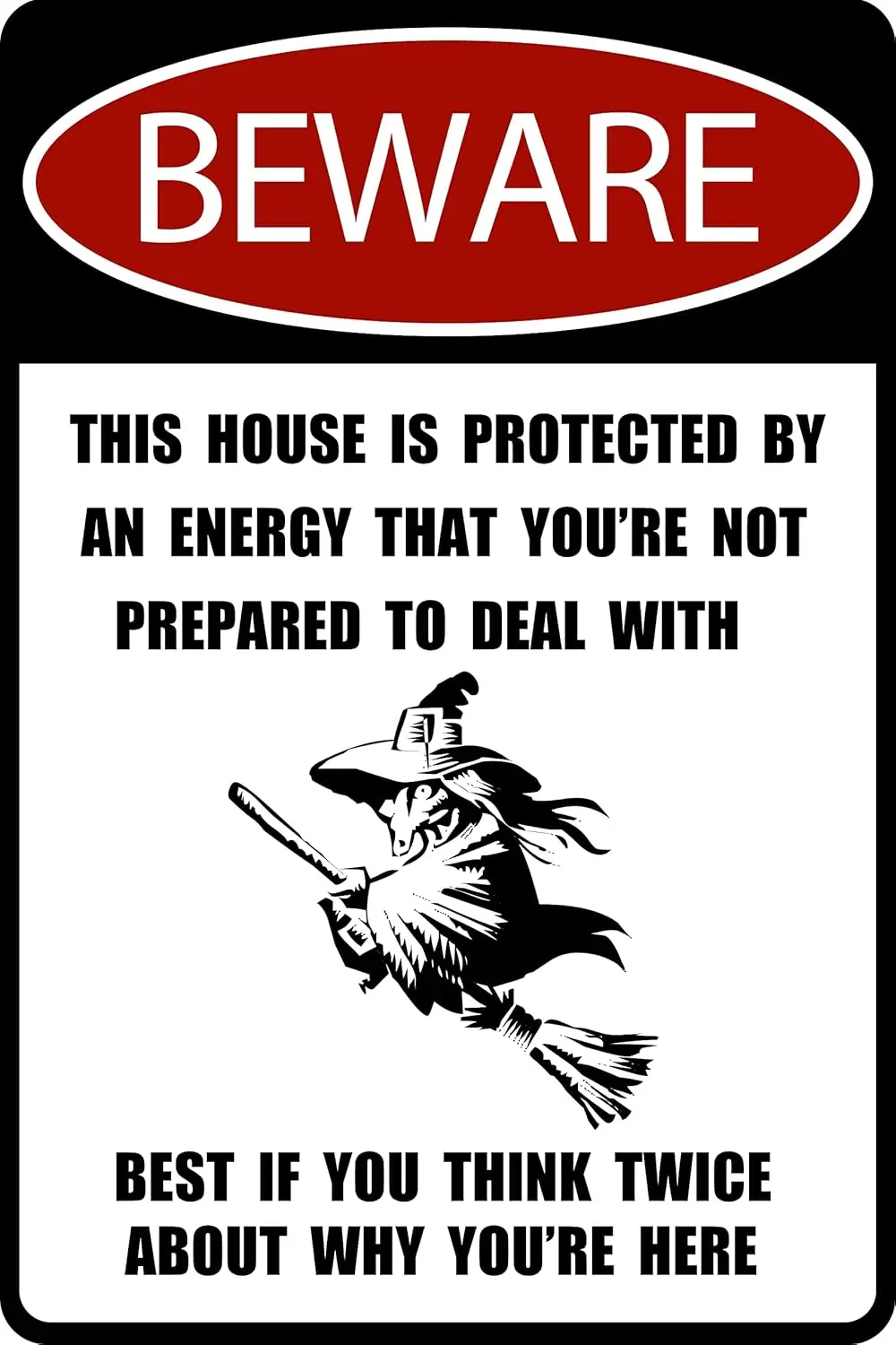 Vintage Tin Metal Poster Sign Witch Beware This House Is Protected by an Energy Halloween Retro Wall Art Decor Iron Painting for