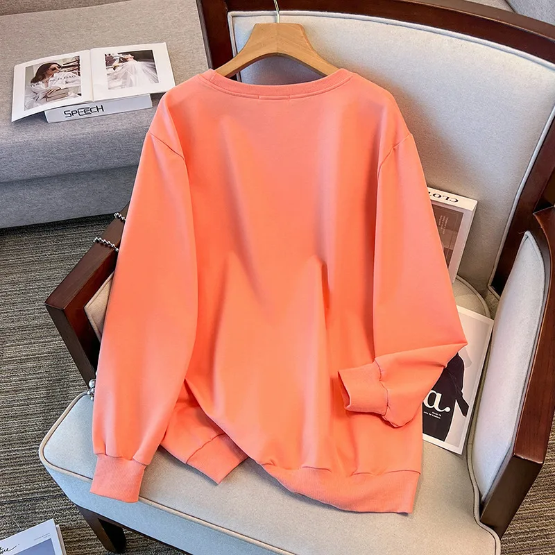 175Kg Plus Size Women's Bust 170 Spring Autumn Loose Round Neck Printed Long Sleev Sweatshirt Black Orange 5XL 6XL 7XL 8XL 9XL