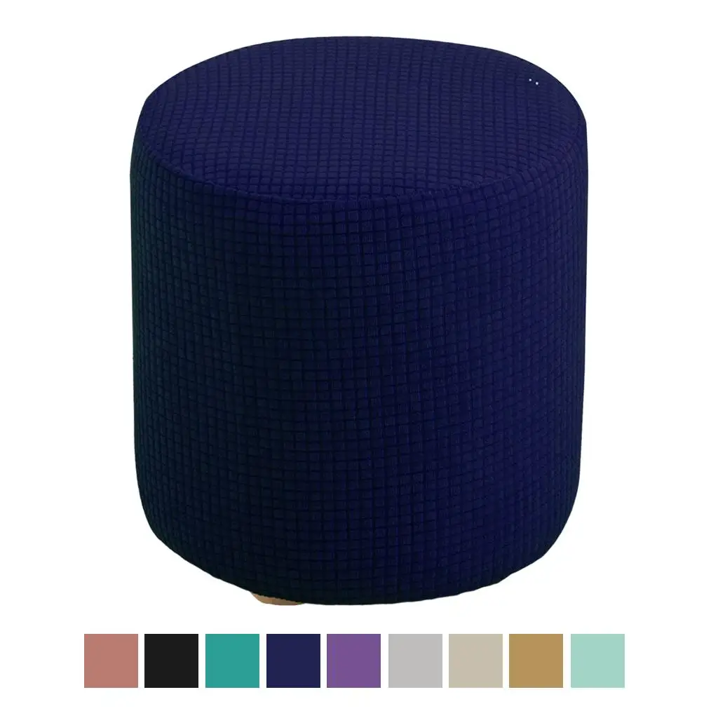 Round Ottoman Slipcover Polyester Blend with Elastic Bottom Jacquard Fabric