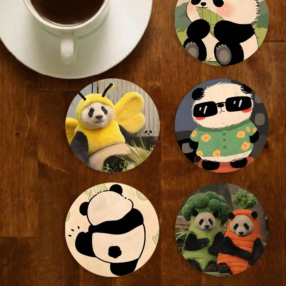

Cut Funny Small Panda Round Wooden Coasters For Cute Design Suitable for Drinks Tea Coffee Home Gift Choice Holiday
