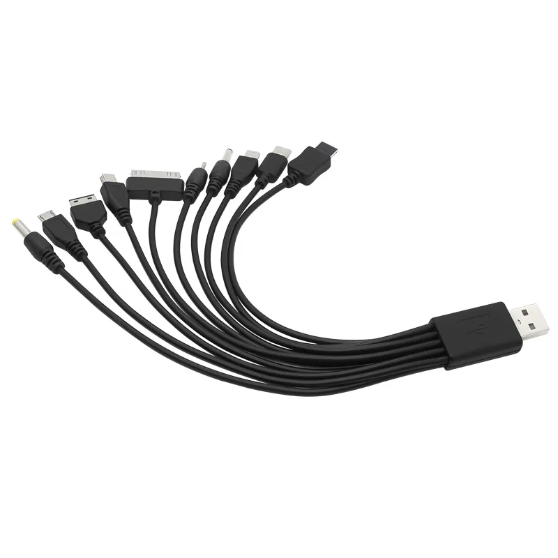 Hitam Satu Tarik Sepuluh Kabel Data Ponsel USB Satu Braket Sepuluh Lampu Berkemah Pengisian Bank Sepuluh Dalam Satu Kabel Pengisian