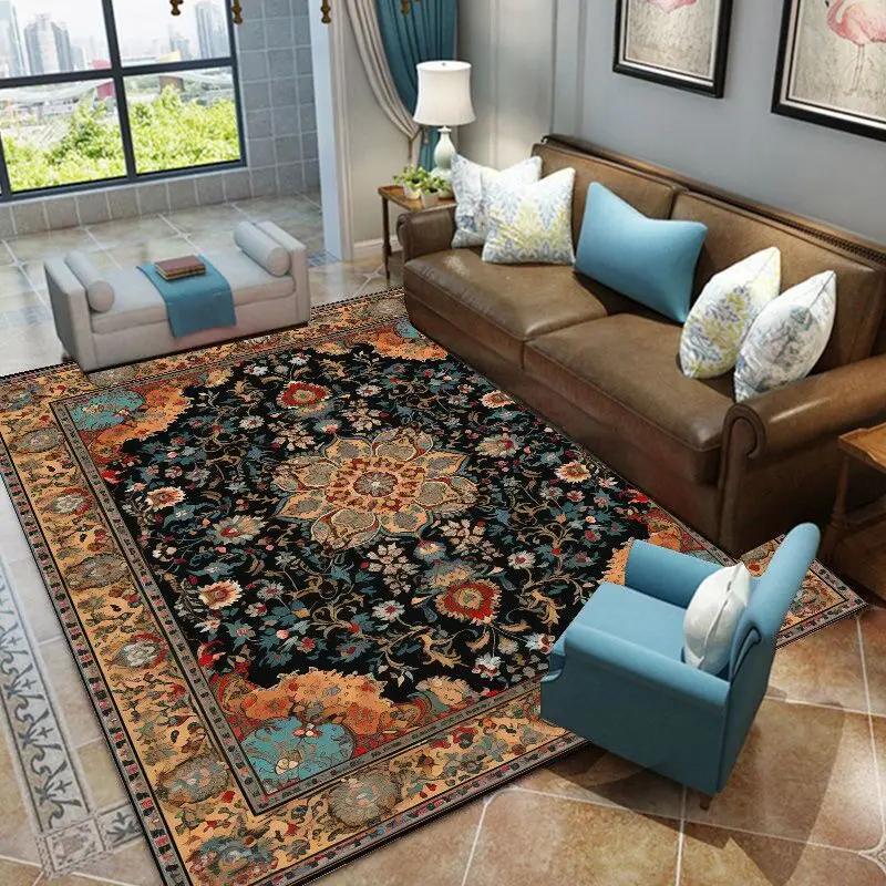 Retro Persian Carpets for Living Room Decoration Oriental Bedroom Carpet Old Style Area Rugs Home Decor Anti-skid Mats Washable