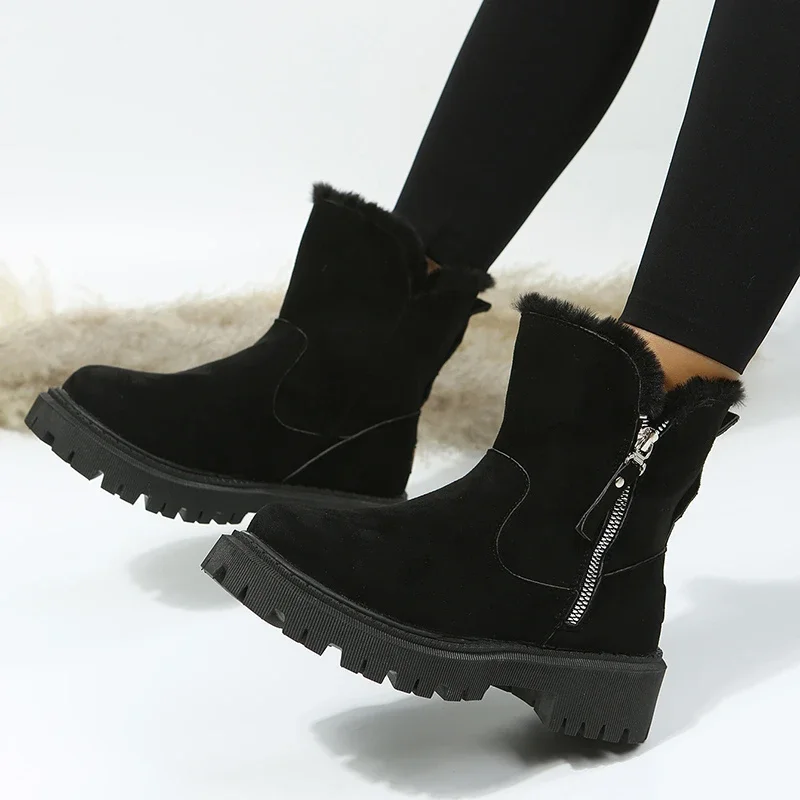 Thick Plush Snow Boots Women Faux Suede Non-slip Winter Boots Woman Keep Warm Cotton Padded Shoes Platform Ankle Booties 2023