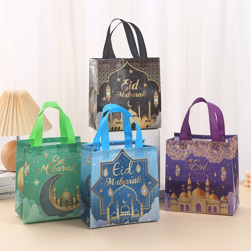 

StoBag, Eid Mubarak Gift Bags, Celebrate with Arabic Calligraphy and Moon Designs, 12/30pcs, Eco-Friendly Non woven