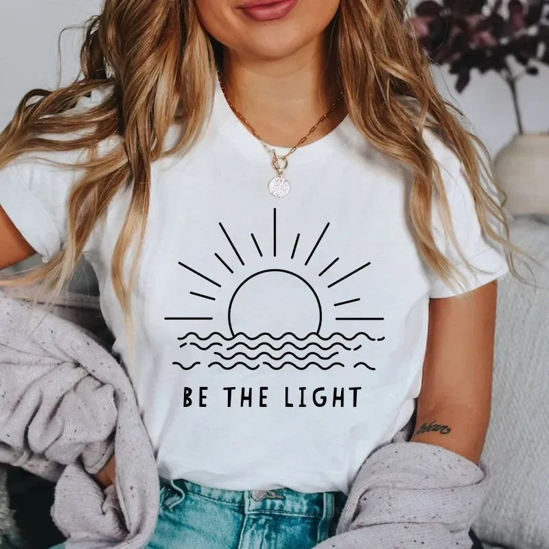 

Be The Light Религиозная христианская женская футболка Свободная футболка из чистого хлопка Женский топ из хлопка