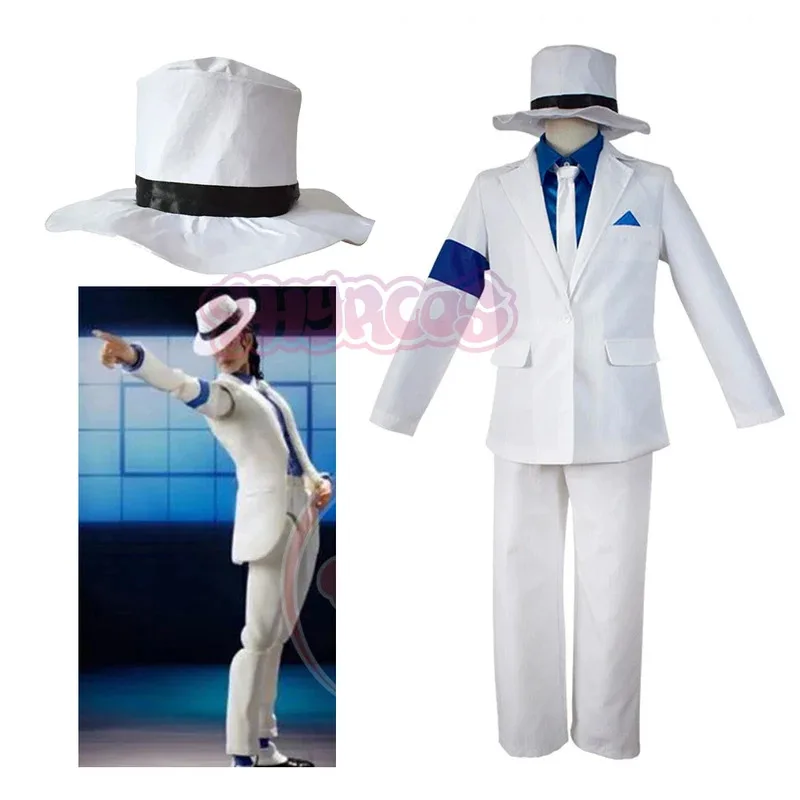 

Michael Cosplay Jackson Smooth Criminal Suit Michael Jackson Cosplay Costume top+pants+shirt+tie+hat+strap Halloween Carnival