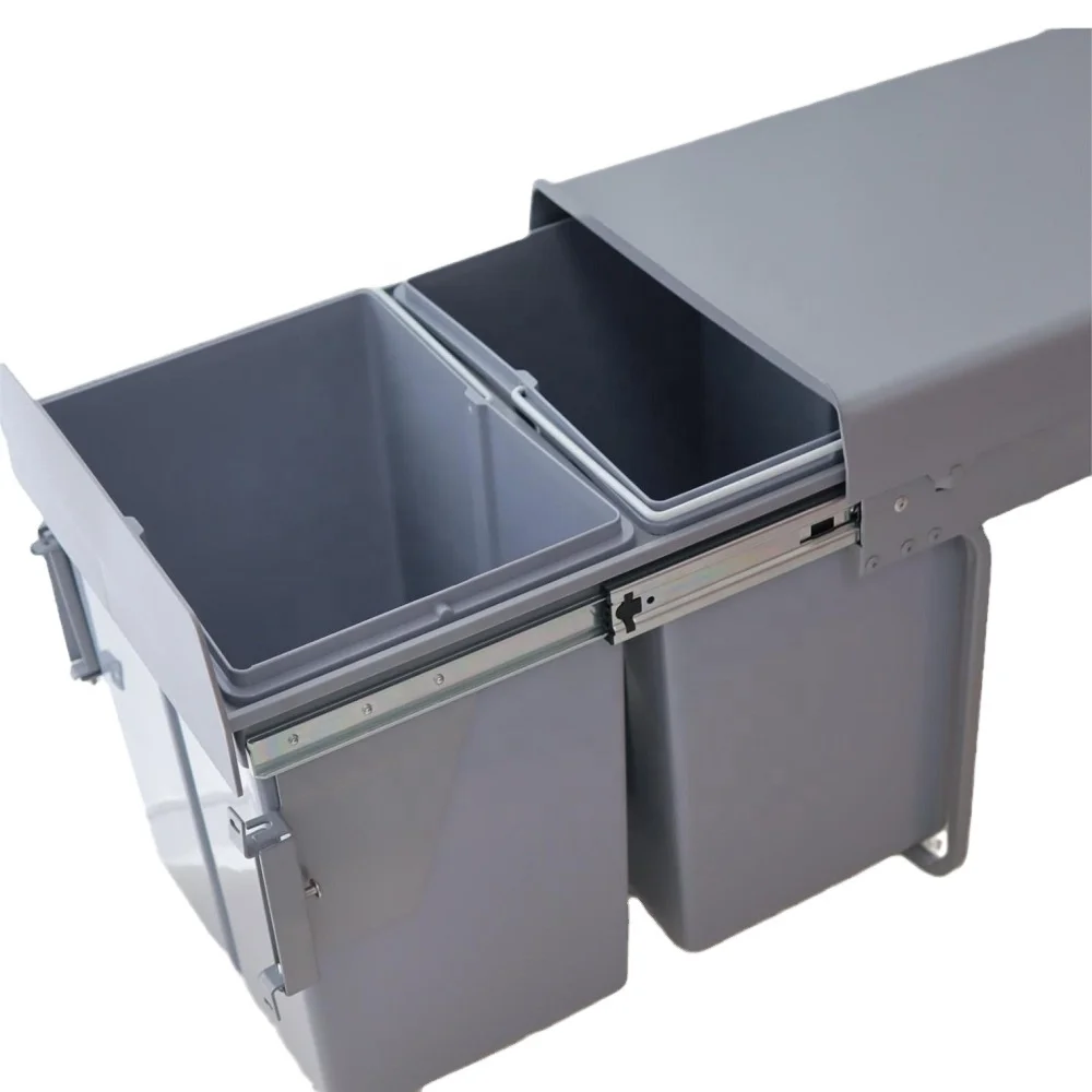 

20L Plastic Recycle Dustbin Kitchen Cabinet Built in Waste Bin Trash Can Pull Out Sliding Storage Baskets