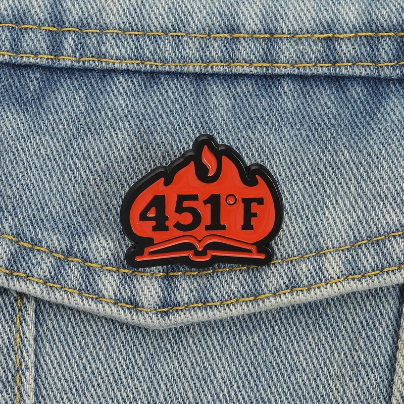 451 Fahrenheit Enamel Pins Fire Book Reading Brooches Lapel Badges Clothes Punk Reader Jewelry Gift for Friends