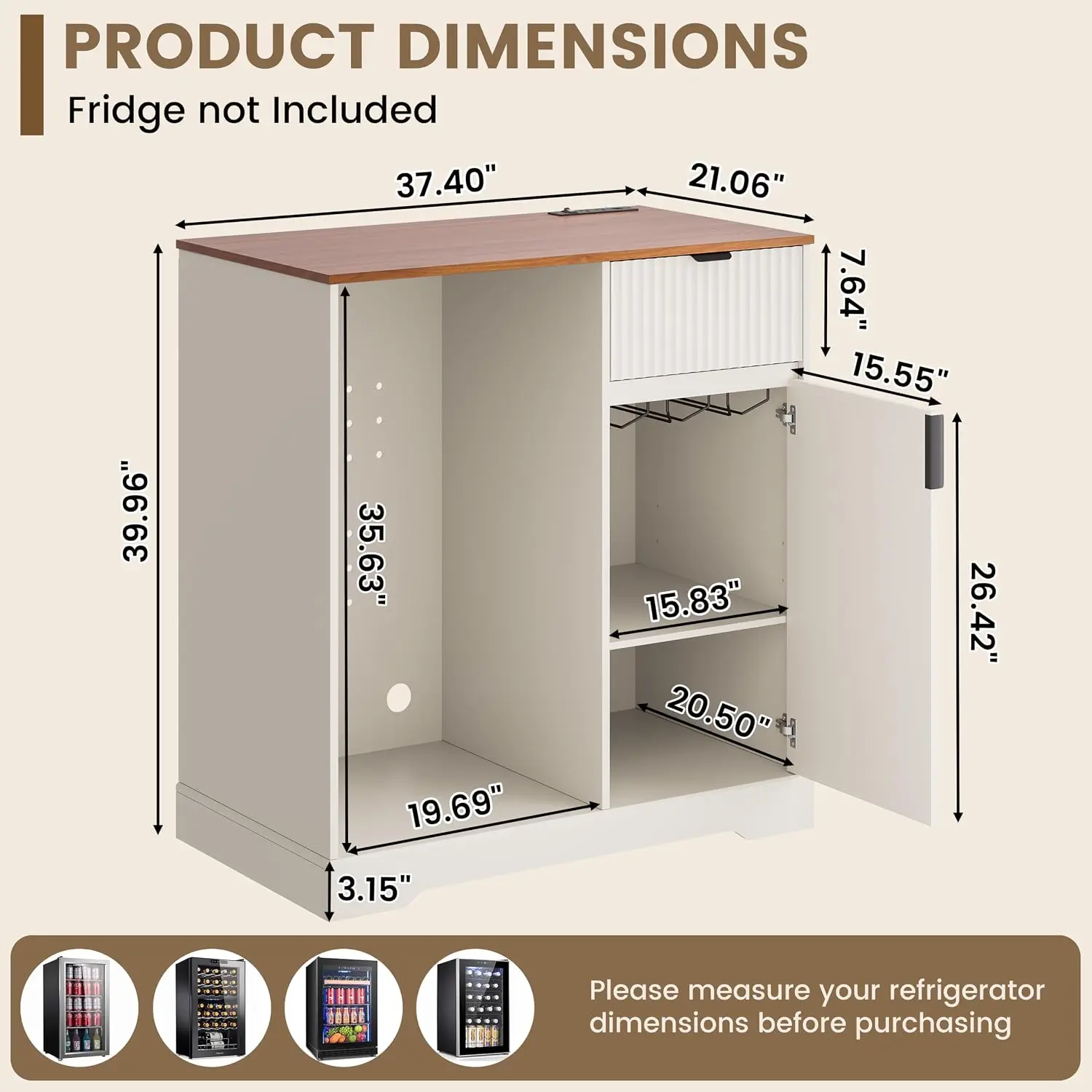 Fluted Mini Fridge Cabinet Power Outlet 39