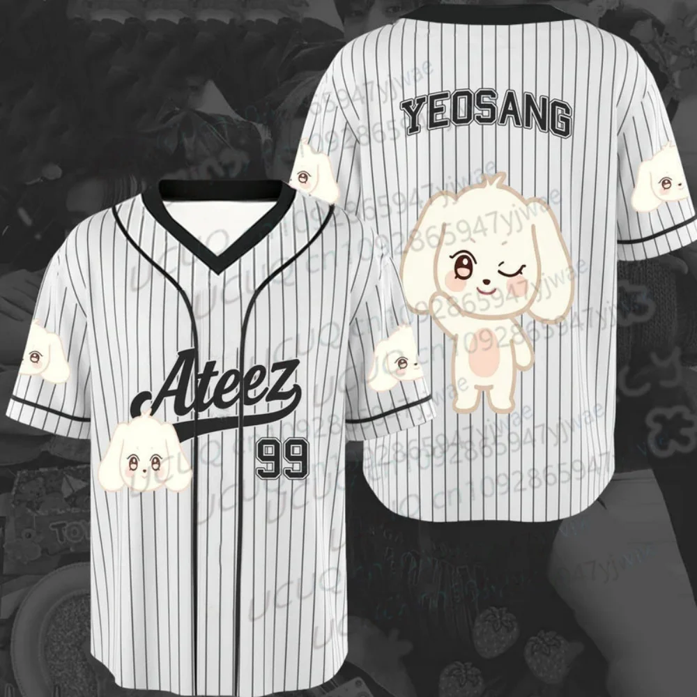 2026 Sommer Damen Mädchen Ateez Aniteez Charaktere 3D-Druck Grafik Herren T-Shirt K-Pop Fans Geschenke V-Ausschnitt Trikot – Detail 3