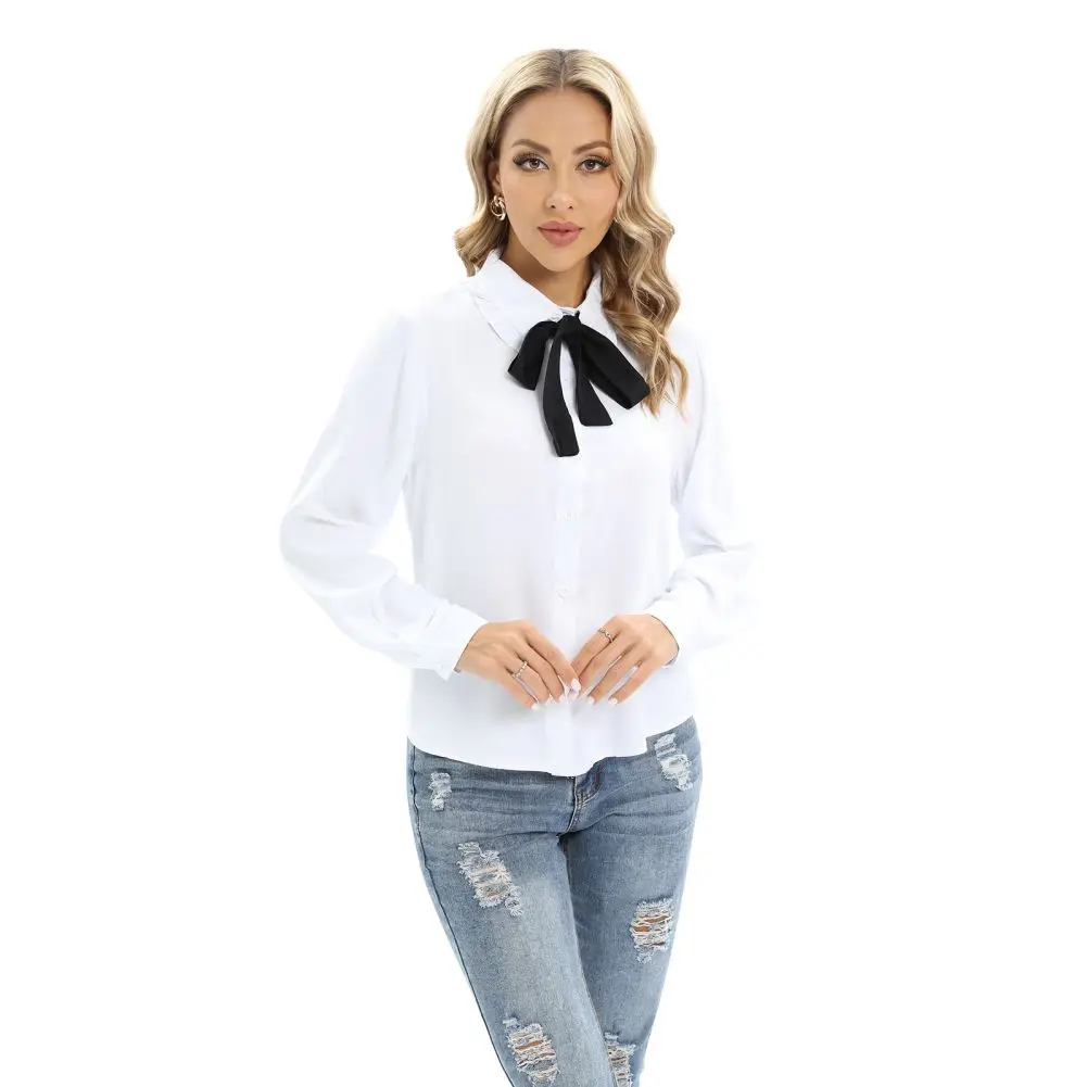 Spring/Summer Sexy Girl Long Sleeve Preppy Style Slim Bandage Shirt Women\'s Bow Tie Neck Blouse Top