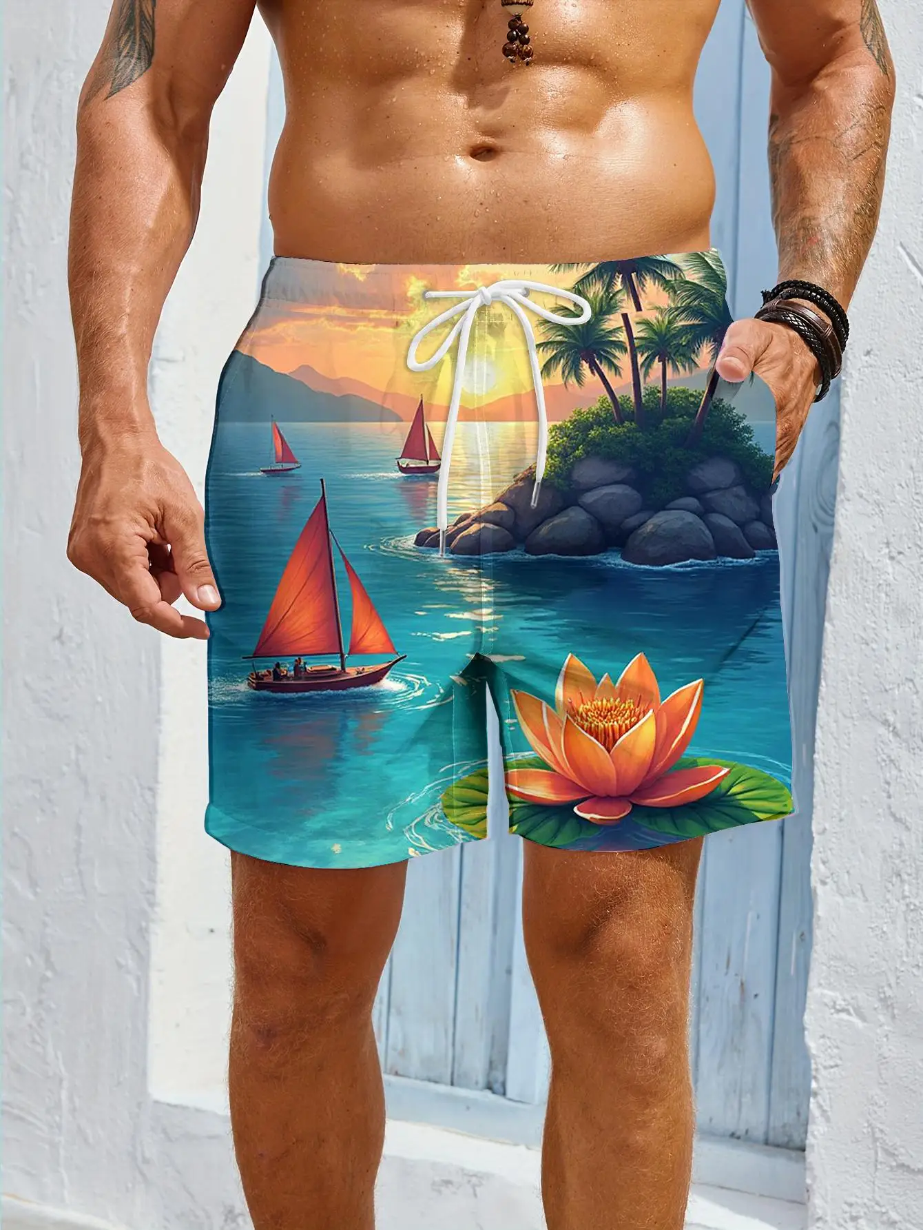 1pcs Men's Short swim trunks2026 Summer 3D Printed Short sleeve Quick drying tactical pants man Breathable Polyester running