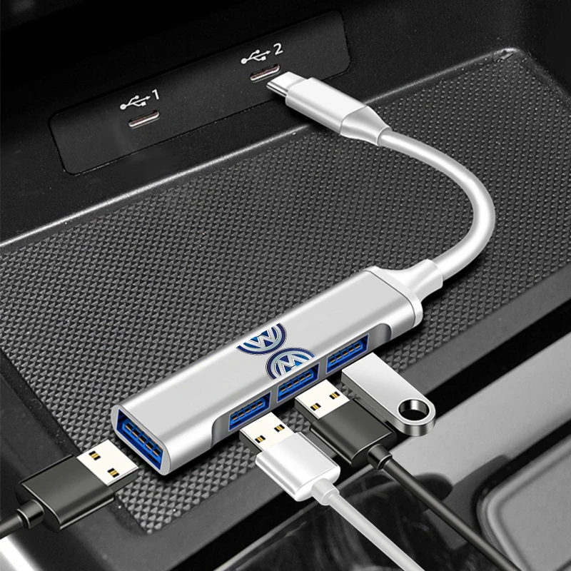 

OTG-адаптер 4-в-1 Type-C на USB A 3.0, высокоскоростной многопортовый разветвитель для Volkswagen VW GOLF, Polo, Tiguan, CADDY, PASSAT