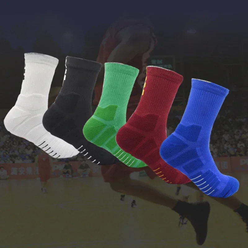 Men\'s Basketball Sports Socks Mid-Tube Socks Thicken Basketball Elite Stockings Long Tube Socks Breathable Sweat-absorbing Sock