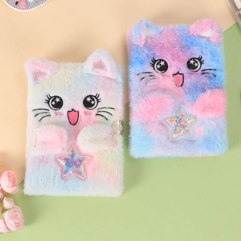 

80 листов детский плюшевый блокнот с милым котом, изысканный с замком и ключами, A5 K-POP, мультяшный журнал, мягкий карманный блокнот для девочек, письменный блокнот