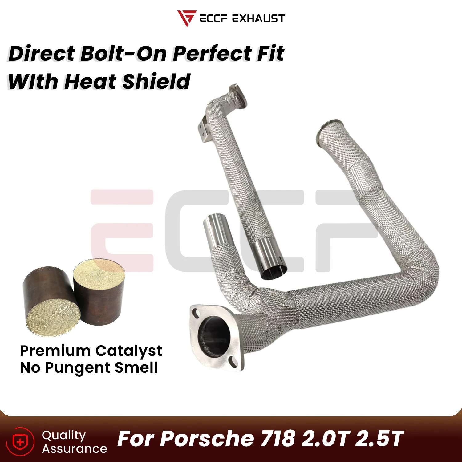 

Sporty Downpipe With Heat Shield For Porsche 718 2.0T 2.5T Aggressive Exhaust Sound Plug and Play Upgrade Performance