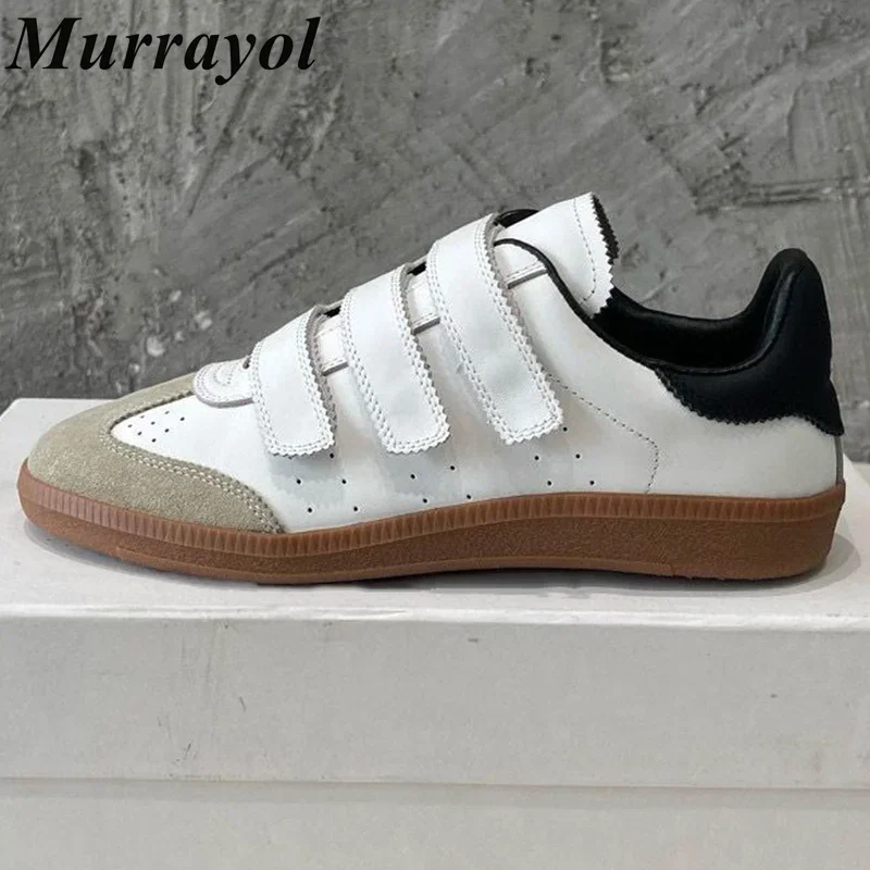 Breathable Flat Walking Shoes Women Genuine Leather Splicing Casual Bording Shoes Four Season Small White Shoes Sneakers