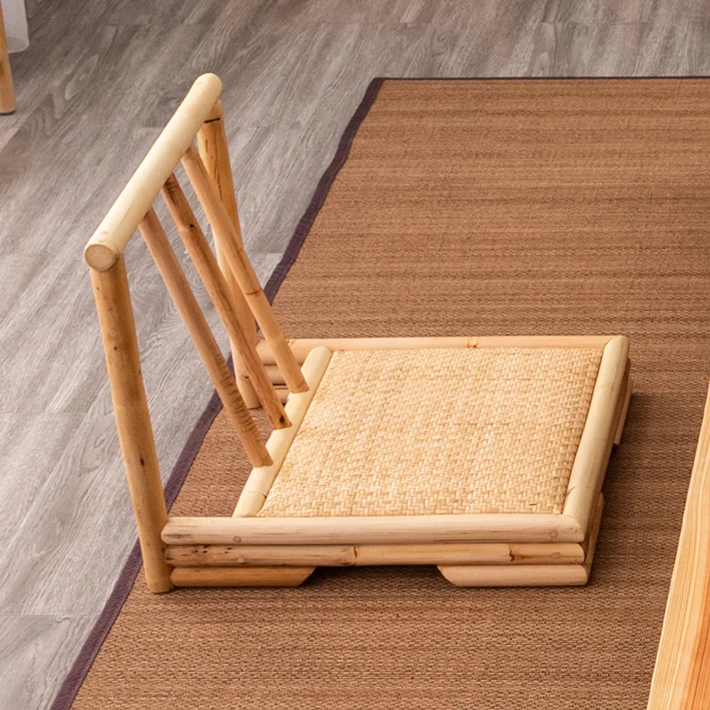 Bamboo and Rattan Tatami Chairs Zen Inspired Low Chair Balcony Teahouse Backrest Seat Japanese Style
