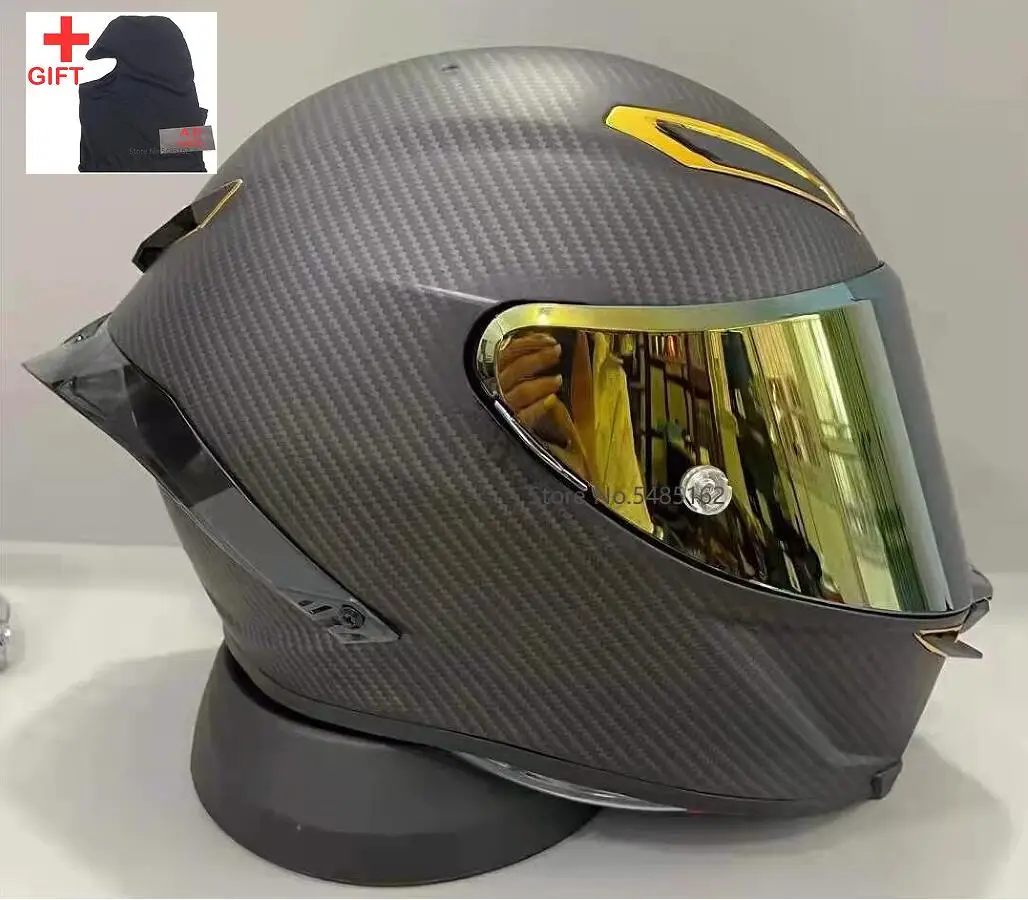 The New Full Face Motorcycle Helme With Big Tail Spoiler 70th Anniversary Black Gold Fiber Glass Motorcycl Racing Helmet YJWXF