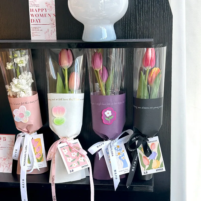 Handmade DIY Flower Arrangement Material Paper Transparent Packaging Bag for Stall Roses  Flowers Goddess Single Stem Bo...