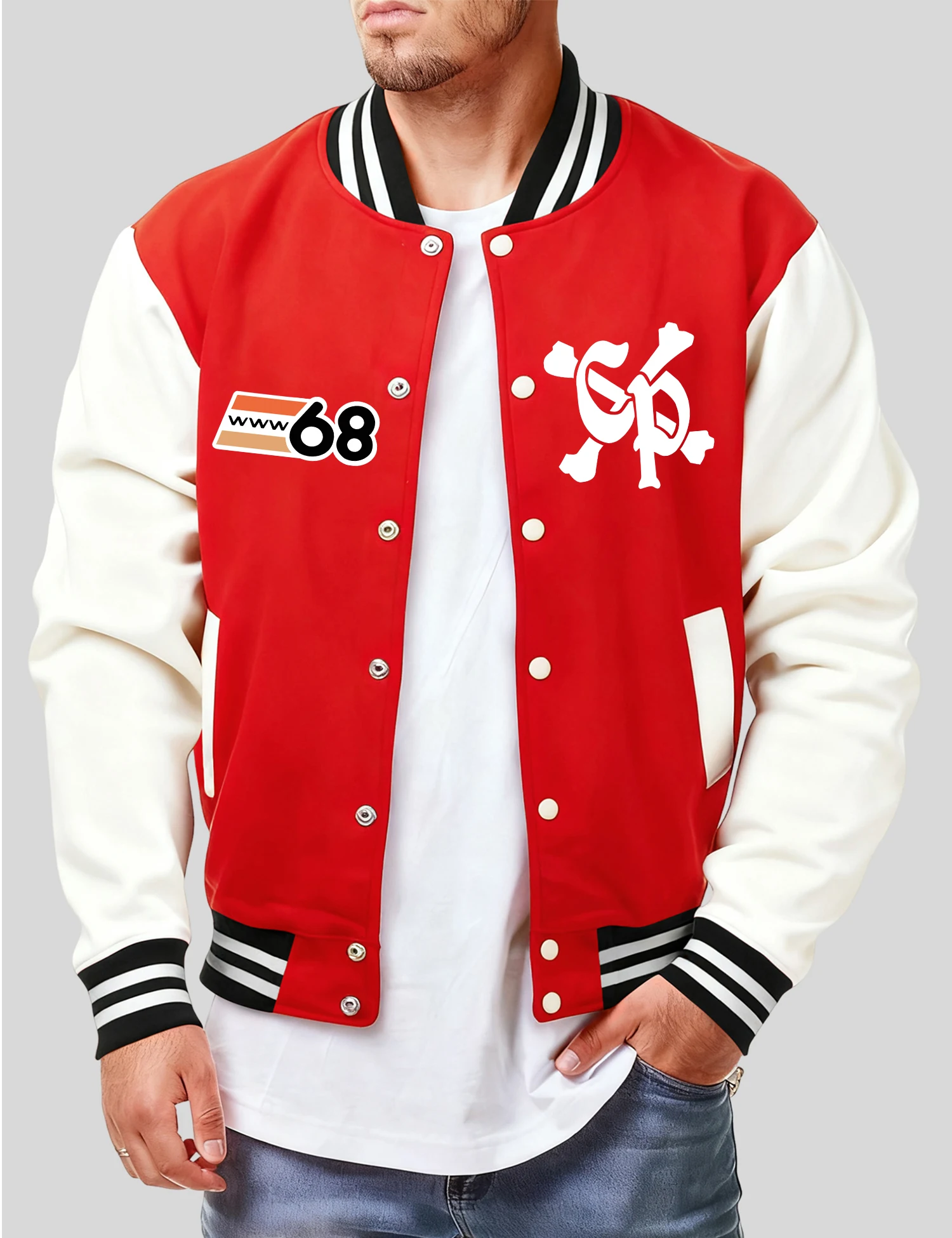 

Icon 68 Art Letter C P Printing Jackets Men Autumn Fleece Streetwear Button Loose Baseball Jersey Unisex Casual Hip Hop Top