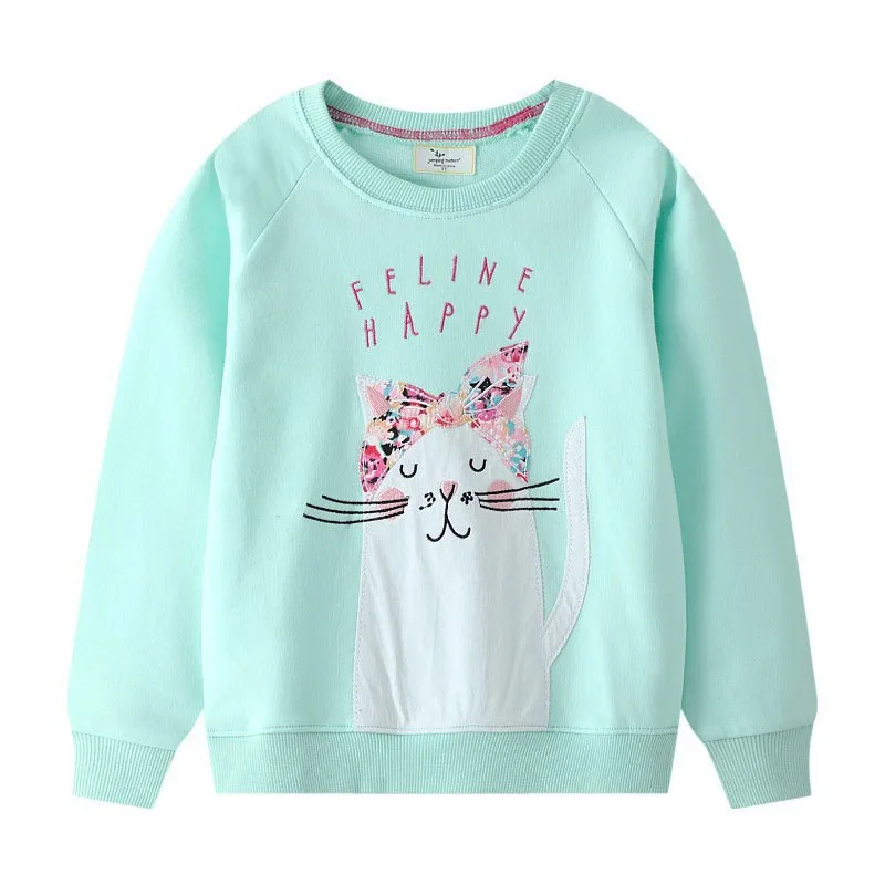 

Jumping Meters Long Sleeve Cats Embroidery Sweatshirts for Girls New Arrival Autumn Winter Toddler Animals Kids Sport Shirts