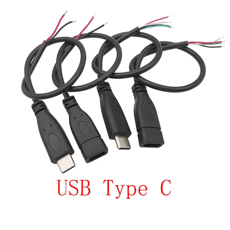 USB Power Supply Cable 2/4 Pin Micro USB/USB 2.0 A/Type C Male Female Plug Wire Connector DIY Data Charging Extension Cable 30CM