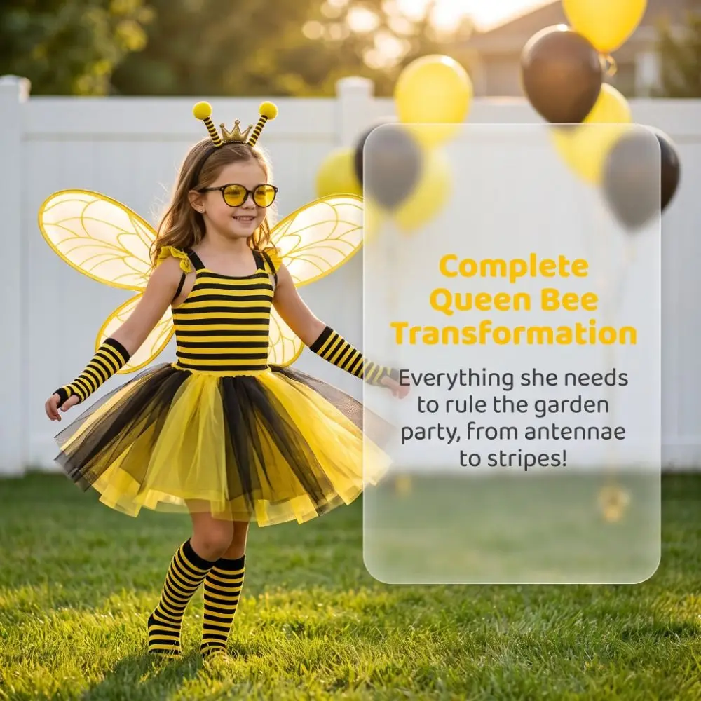 Bugs Bee Cosplay Wings Suit Sparkle Handmade Craft Yellow Bee Fly Wings Insect Elastic Straps Kids Party Wings Cosplay Event