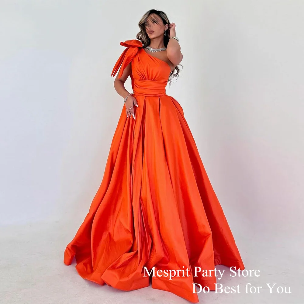 Orange Prom Dress Sexy One Shoulder Sleeveless Bow Pleat A Line Satin Formal Gown Robe De Soiree Simple Evening Dresses