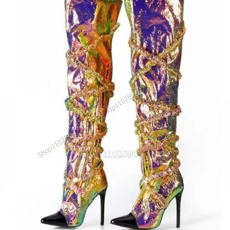 

Colorful Giltter Black Pointed Toe Boots Over The Knee Women Shoes Stilettos High Heels Fashion Sexy 2023 Zapatos Para Mujere